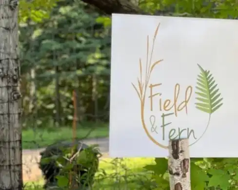 Field and Fern Cottages property sign in Balmoral Mills near Tatamagouche